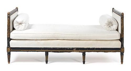 An Italian Painted Daybed Height 32 1/4 x width 75 3/4 x depth 31 3/4 inches.