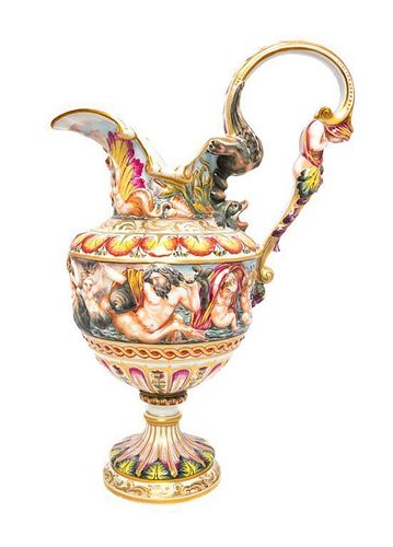 A Capo-di-Monte Porcelain Ewer Height 14 inches.
