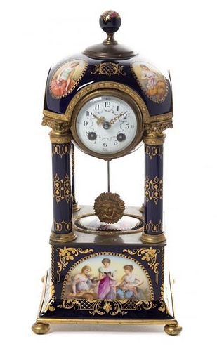 * A Royal Vienna Porcelain Mantel Clock Height 13 1/4 inches.