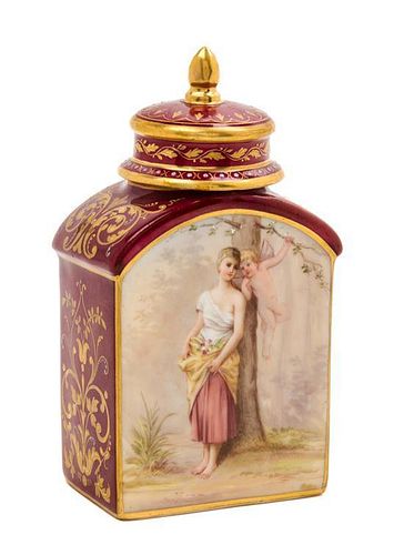* A Royal Vienna Porcelain Tea Caddy Height 4 3/4 inches.