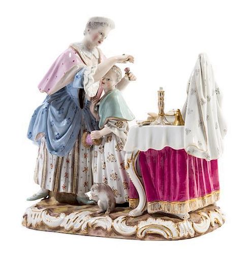* A Meissen Porcelain Figural Group Width 7 1/2 inches.