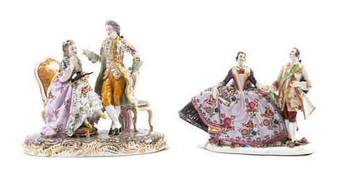 * Two Continental Porcelain Figural Groups Width of wider 9 1/2 inches.