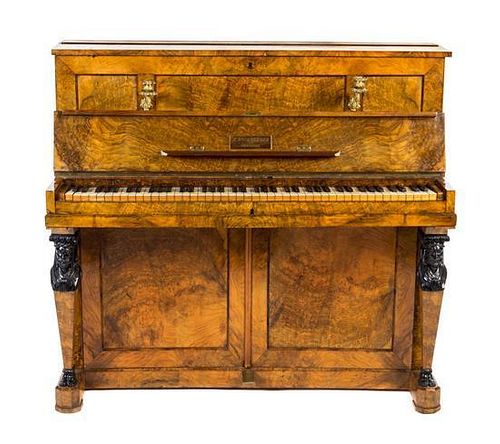 * A Biedermeier Gilt Bronze Mounted Upright Piano Height 45 1/4 x width 49 x depth 20 1/4 inches.