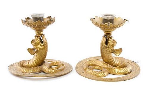 A Pair of Continental Gilt Metal Wall Sconces Length 7 inches.