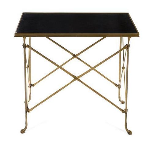 * A Neoclassical Style Brass Occasional Table Height 27 x width 30 x depth 19 inches.