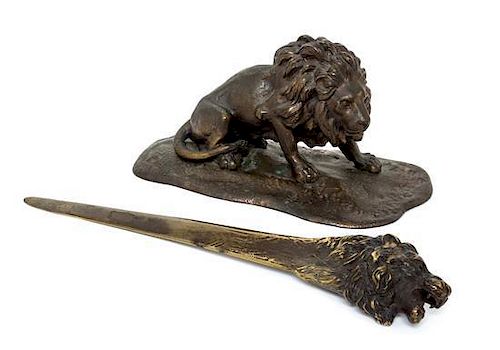 * Two Bronze Desk Articles Length of letter opener 12 inches.