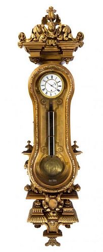 A Continental Giltwood Wall Clock Height 72 inches.
