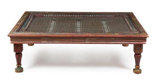 An Indian Iron and Glass Low Table Height 19 1/2 x width 41 x depth 63 1/2 inches.