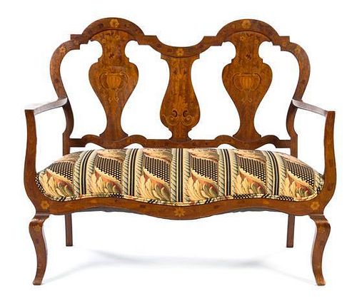 * A Dutch Marquetry Double Back Settee Width 46 inches.