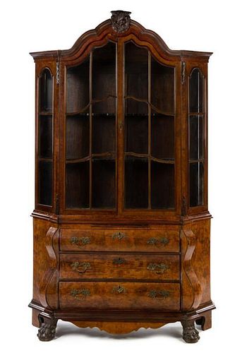* A Continental Burlwood Bookcase Height 91 x width 56 x depth 16 inches.