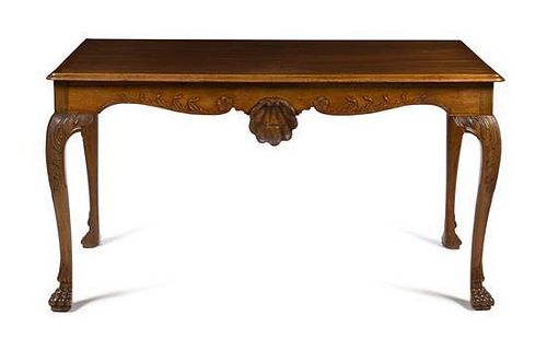 An Irish George III Mahogany Console Table Height 31 x width 57 1/2 x depth 29 1/2 inches.