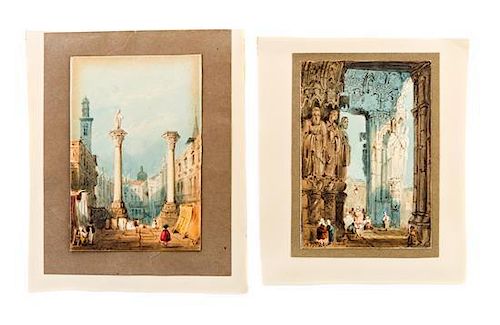 Samuel Prout, (British, 1783-1852), Italian Views (a pair of works)
