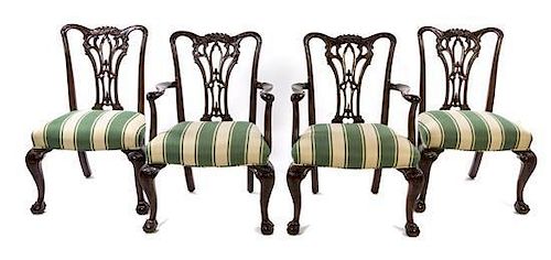 * A Set of Four George II Style Mahogany Chairs Height 38 x width 25 1/4 x depth 25 inches.