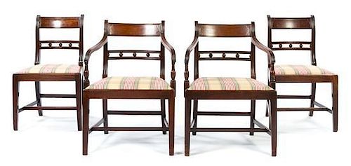 A Set of Eight Regency Style Mahogany Dining Chairs Height 32 3/8 inches.