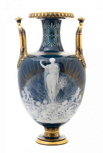 * A Minton Pate-Sur-Pate Vase, Marc-Louis Solon Height 19 inches.