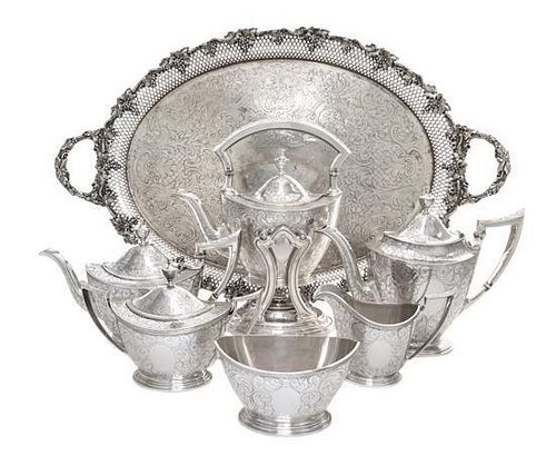 * An American Silver Tea and Coffee Service, Wm. B. Durgin Co., 19th/20th Century, comprising a kettle on stand, coffee pot, tea