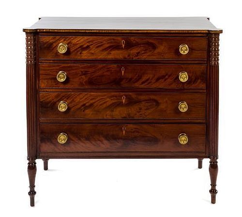 * An American Federal Mahogany Chest of Drawers Height 39 x width 40 1/2 x depth 20 1/2 inches.