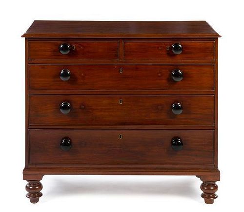 * An American Mahogany Chest of Drawers Height 39 x width 44 x depth 20 1/2 inches.