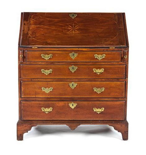 An American Chippendale Slant Front Bureau Height 41 3/4 x width 37 x depth 20 1/4 inches.
