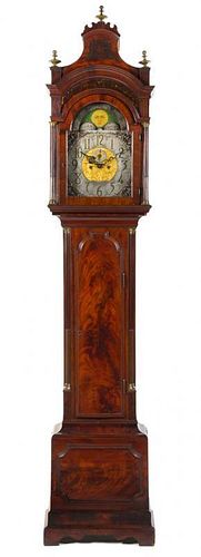 An American Mahogany Tall Case Clock Height 101 1/2 inches.