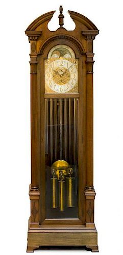An American Mahogany Nine-Tube Tall Case Clock Height 90 inches.