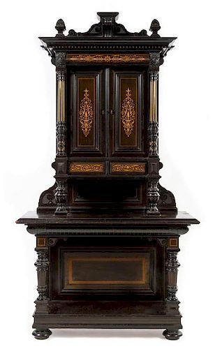 * An American Aesthetic Movement Ebonized Cabinet Height 74 3/4 x width 44 x depth 18 1/2 inches.