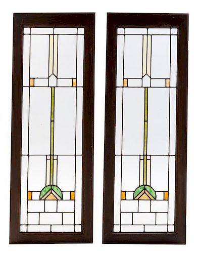 A Set of Six Leaded Glass Windows Largest: 49 x 18 1/2 inches.