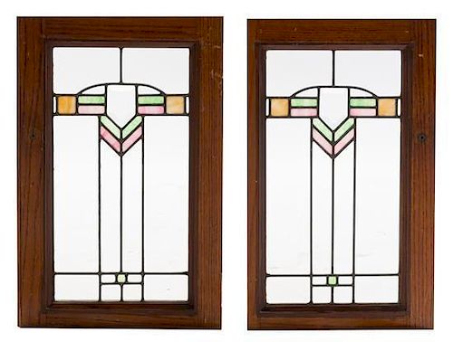 A Set of Eight Leaded Glass Windows First: 28 1/2 x 20 3/4 inches.