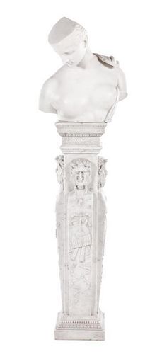 An Italian Marble Bust and Pedestal Height 43 1/2 inches.