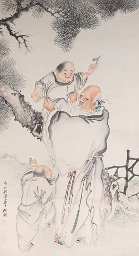 Large Chinese ink and color on paper scroll