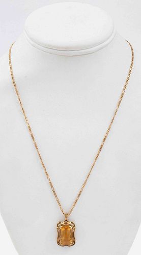 Vintage 14K Yellow Gold Citrine Pendant Necklace