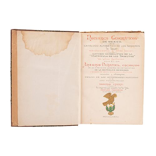 Peñafiel, Antonio. Nombres Geográficos de México. México: Oficina Tip. de la Secretaría de Fomento, 1885. Texto y atlas en un volumen.
