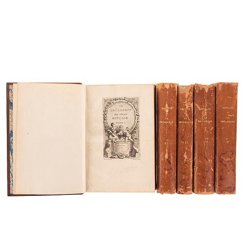 Boccaccio, Giovanni. Le Decameron de Jean Boccace. Londres, 1757 - 1761. Tomos I - V. Ilustrados con grabados. Piezas: 5.