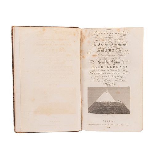 Humboldt, Alexander de. Researches, Concerning the Institutions & Monuments of the Ancient... of America. London: 1814. 2 ts. en 1 vol.