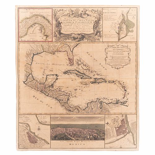 Mappa Geographica, Complectens I. Indiae Occidentalem. II. Isthmum Panamensem. III. Ichnographiam Praecipuorum... Nuremberg: 1740.