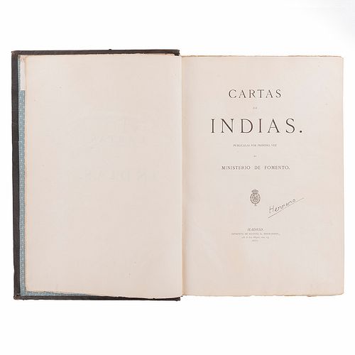 Ministerio de Fomento. Cartas de Indias. Madrid: Imprenta de Manuel G. Hernandez, 1877.  94 láminas y 3 mapas.