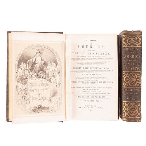 Robertson, William. The History of America. New York,:1856. Tomo I: 6 láminas. Tomo II: 6 láminas. Piezas: 2.