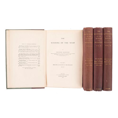 Roosevelt, Theodore. The Winning of the West. New York: G. P. Putnam's sons -The Kickerbocker Press, 1889 - 1896. Tomos I-IV. Piezas: 4