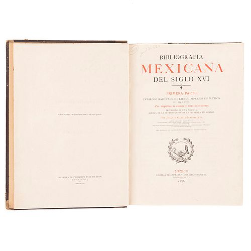 García Icazbalceta, Joaquín. Bibliografía Mexicana del Siglo XVI. México: Librería de Andrade y Morales, 1886.