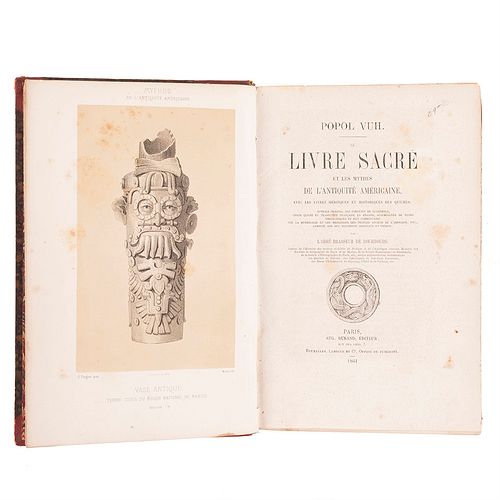 Brasseur de Bourbourg, L'Abbé Charles Étienne. Popol Vuh. Le Livre Sacré. Paris: Aug. Durand, 1861.
