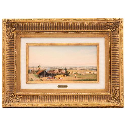 CHAPMAN, CONRAD WISE  ESTADOS UNIDOS DE AMÉRICA, (1842 - 1910) EL VALLE DE MÉXICO (1876)  Óleo sobre tabla. 21.6 x 41 cm