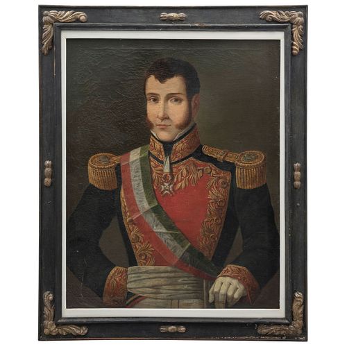A LA MANERA DE PRIMITIVO MIRANDA (1822-1897) RETRATO DE AGUSTÍN DE ITURBIDE MÉXICO, SIGLO XIX Óleo sobre tela 77 x 62 cm
