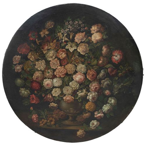 BOUQUET  SIGLO XVIII  Óleo sobre tela Detalles de conservación 148 cm de diámetro