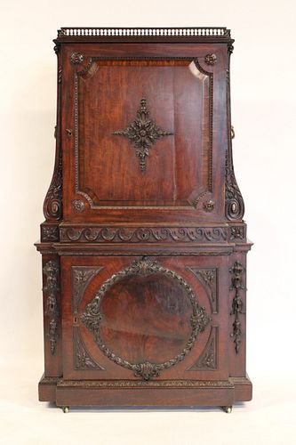 Antique Mahogany Campaign Style Postal Cabinet.