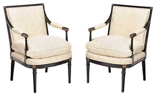 Pair of Directoire Style Ebonized Open Armchairs