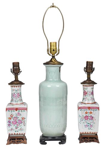 Three Chinese Porcelain Vases Converted to Lamps