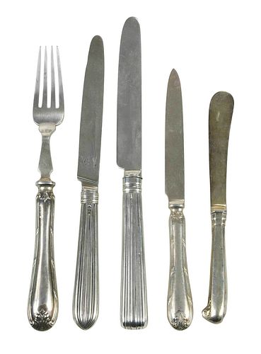 21 English Silver Knives and Forks