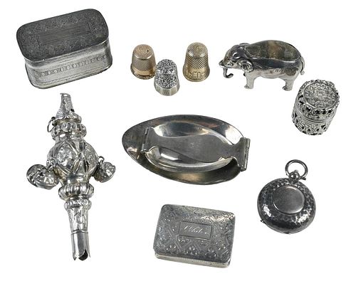 Ten Silver and Gold Small Sewing and Table Items