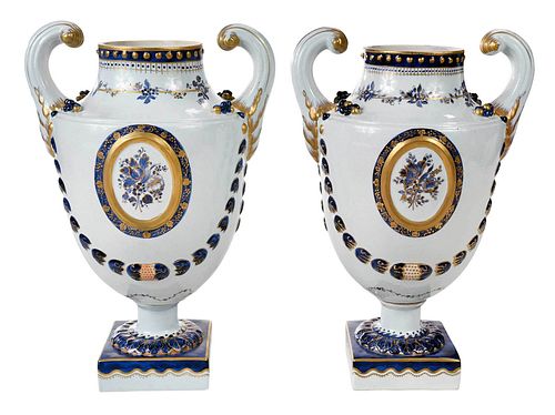 Pair of Mottahedeh Export Style Porcelain Urns