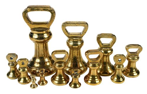 Twelve English Brass Bell Form Weights